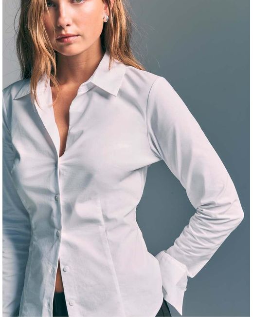 Stradivarius Aansluitend Poplin Overhemd in het White