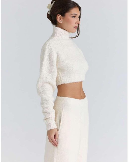 House Of Cb White Cheyenne Ivory Cropped Chunky Boucle Wool Knit Sweater