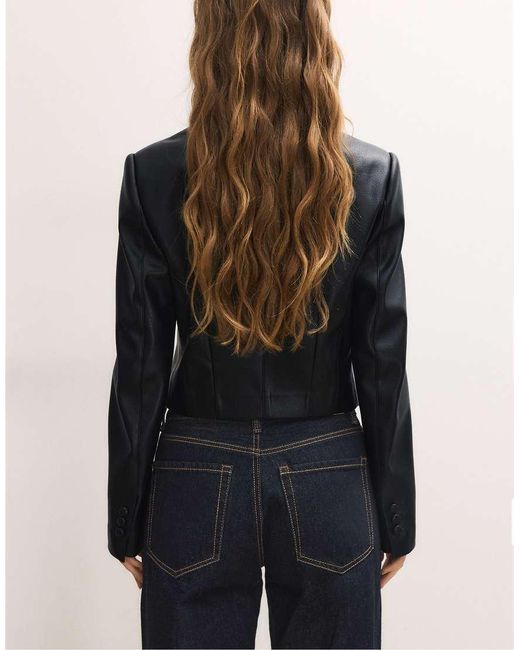 Stradivarius Blue Crop Leather Effect Blazer