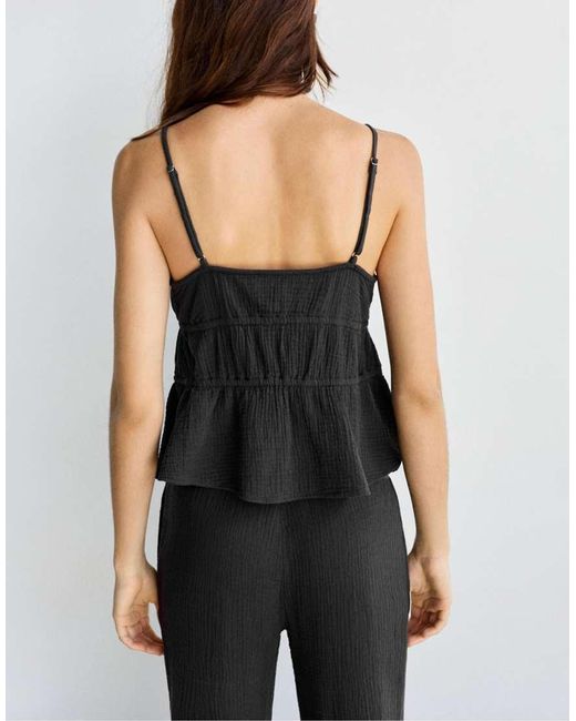 Pull&Bear Black Textured Strappy Top