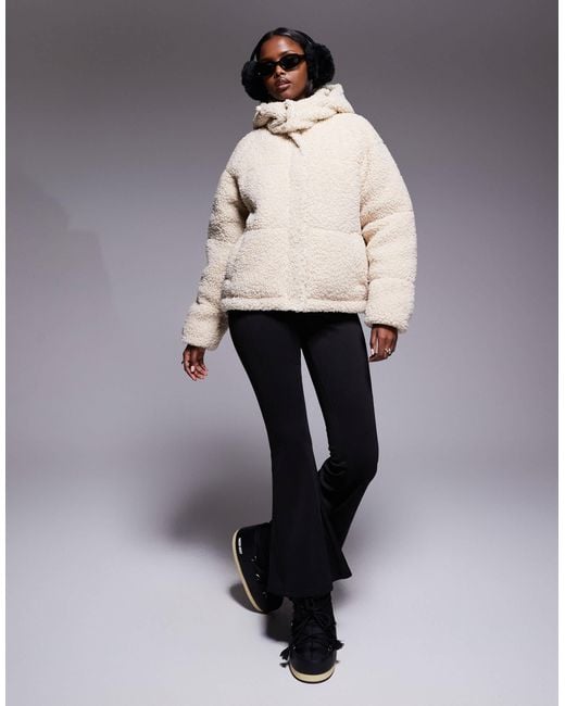 Threadbare Natural Ski Short Borg Puffer Jacket With Hood