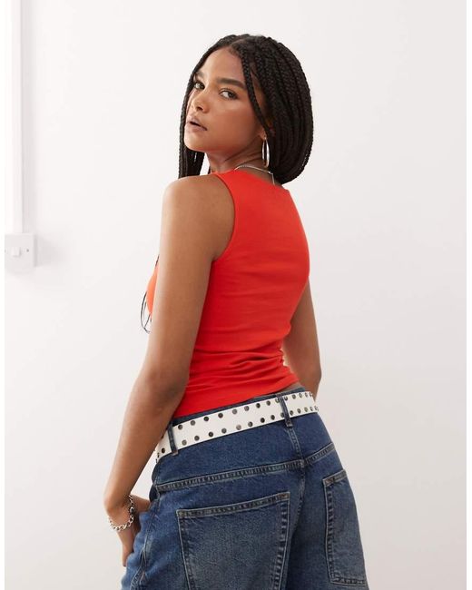 Collusion Red Fruit Print Slash Neck Top