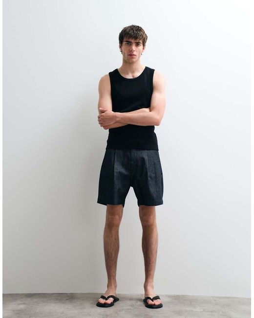 ASOS COLLECTIVE Blue Super Heavyweight Muscle Fit Rib Tank Top for men
