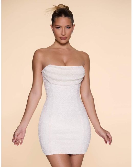 Oh Polly Natural Strapless Bandeau Embellished Mini Dress