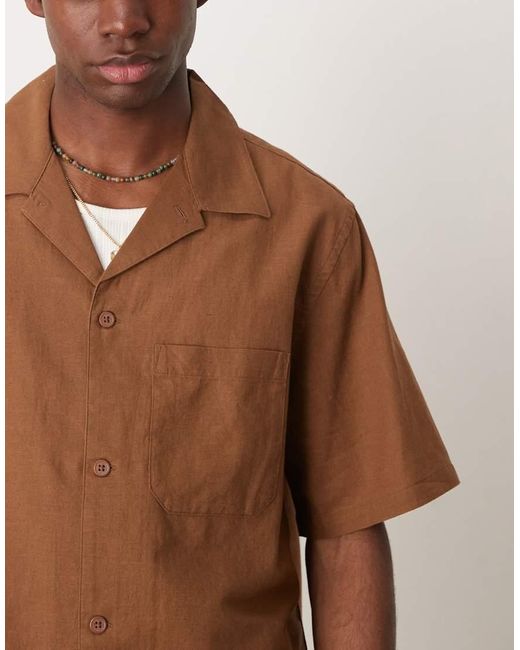 Mango Brown Linen Mix Relaxed Fit Shirt for men