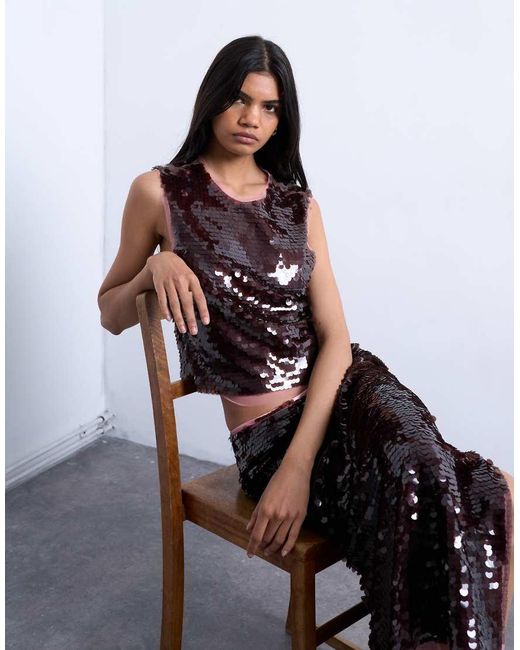 Top Color Vinaccia Con Paillettes A Contrasto di TOPSHOP in Red