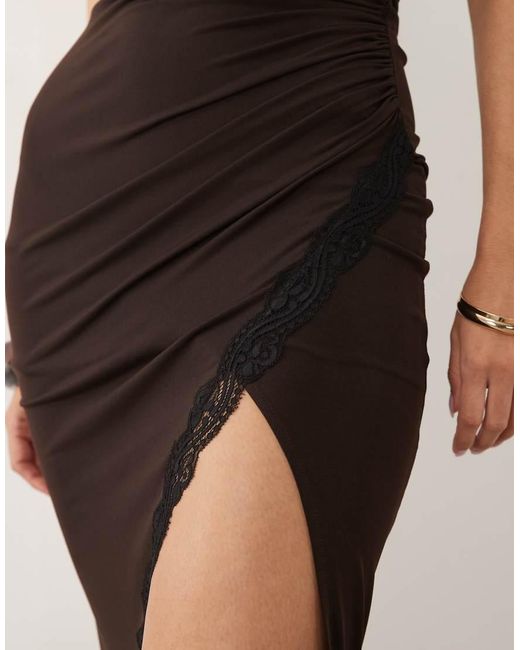 TFNC London Natural Slinky Bandeau Lace Split Detail Maxi Dress