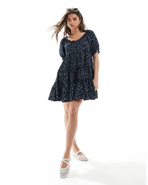 Daisy Street Aangerimpelde Mini Jurk Met Stroken in het Blue