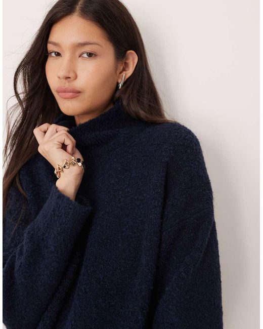 ASOS Blue Relaxed Boucle Funnel Neck Jumper