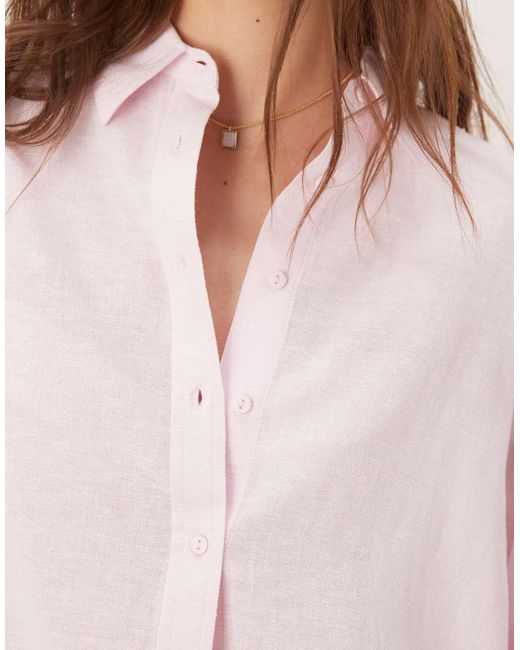 Camicia A Maniche Lunghe Effetto Lino di Stradivarius in Pink