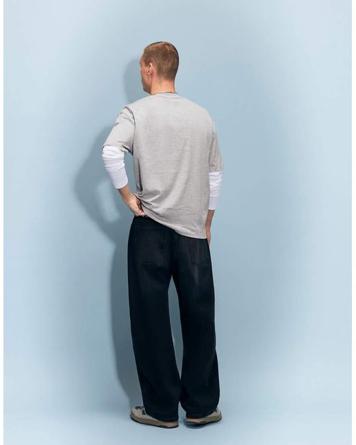 River Island Blue Baggy Fit Washed Jeans for men