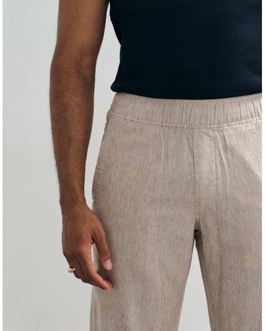 Abercrombie & Fitch Brown Cotton Linen Mix Relaxed Fit Pull On Trouser for men