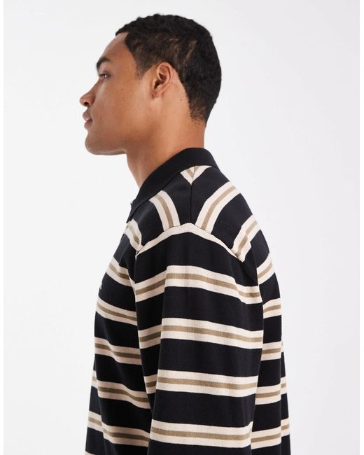 Parlez Blue Long Sleeve Knitted Logo Polo for men