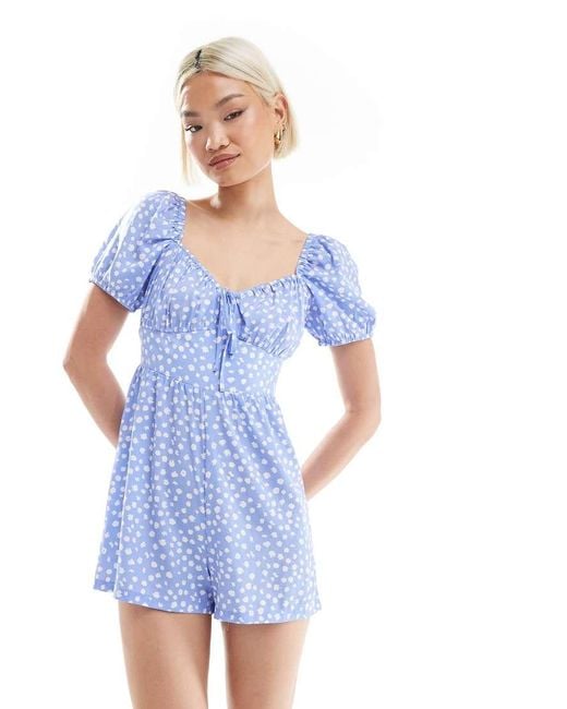 Wednesday's Girl Blue Milkmaid Playsuit