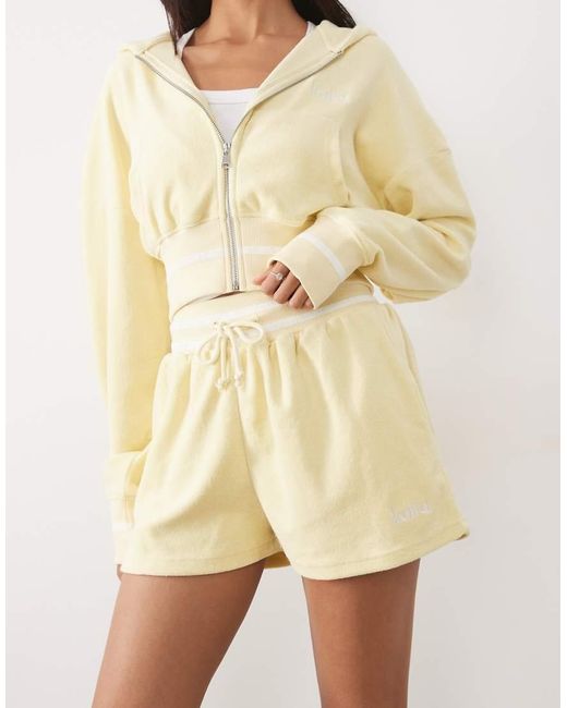 Kaiia Natural Cotton Rich Embroidered Logo Side Stripe Towelling Shorts Co-ord
