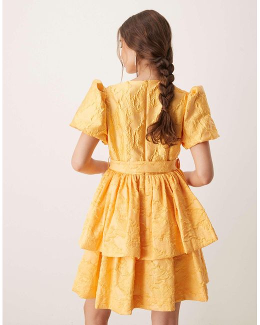 Sister Jane Yellow Heart Belt Jacquard Mini Dress
