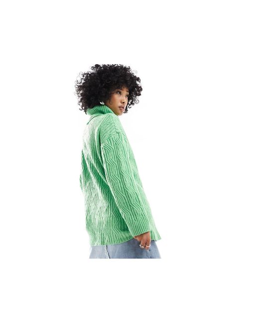 Maglione oversize spesso con collo a imbuto di Native Youth in Green