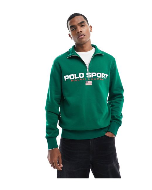 Sudadera con media cremallera y logo delantero Polo Ralph Lauren de hombre de color Green