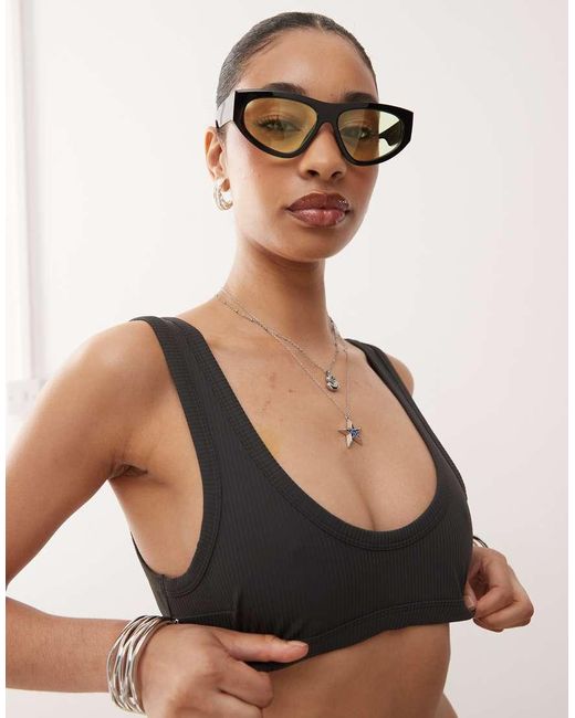 Weekday Black Ribbed Scoop Neck Bikini Top
