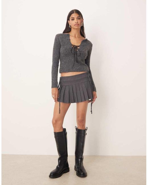 Glamorous Gray Pleated Tie Side Mini Skirt