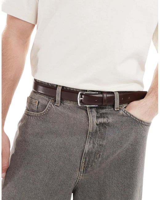 Jack & Jones – brauner ledergürtel in Gray für Herren