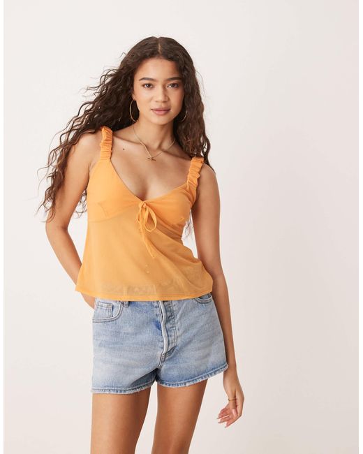 ASOS Blue Mesh Cami Top With Bow Detail