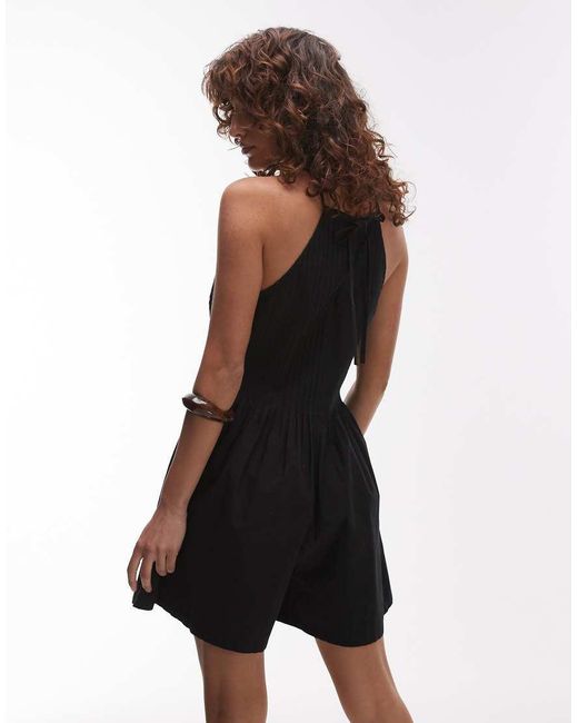 TOPSHOP Black Pintucked Halterneck Playsuit