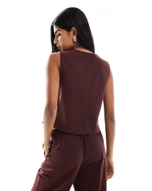 Miss Selfridge Brown – vorne gebundenes oberteil aus leinen
