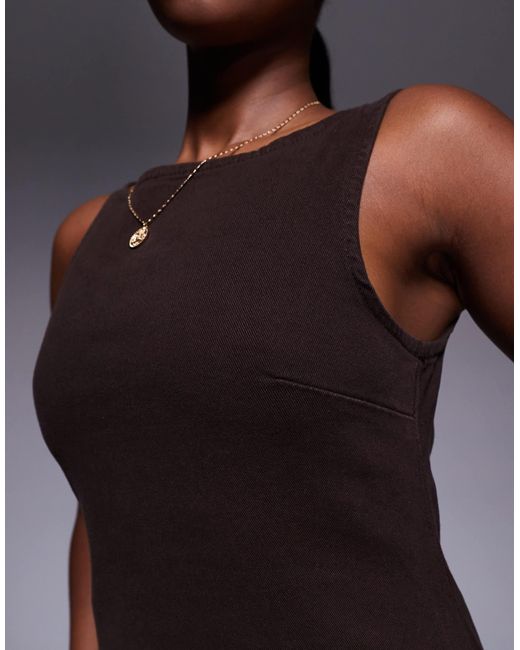 ASOS Brown Denim Stretch Mini Dress With Seam Detail