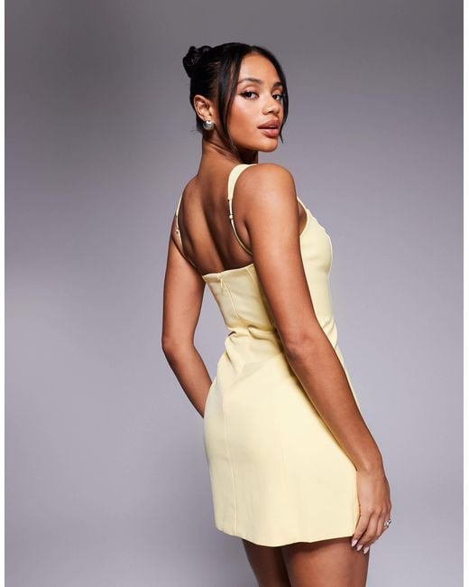 oh polly yellow mini dress Oh Polly satin halter neck bubble hem mini dress in butter yellow