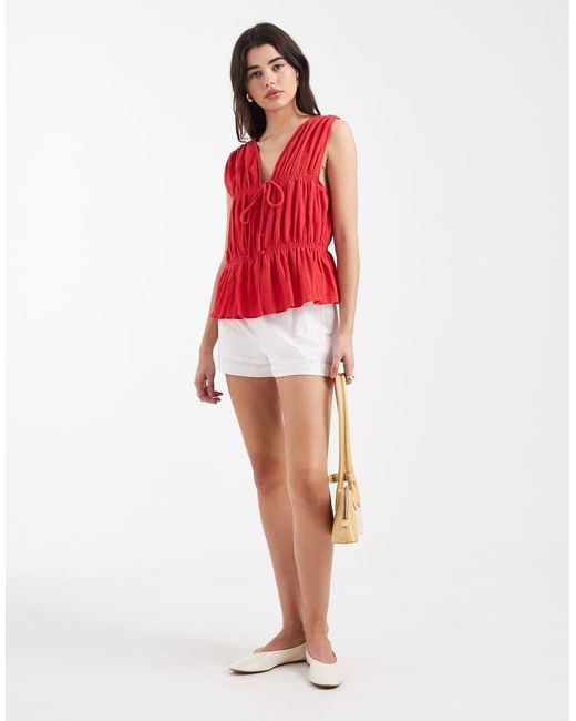 ASOS Red Crinkle Tie Front Waistcoat
