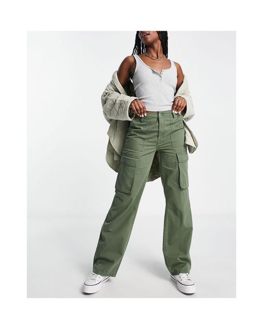 Bershka Straight Leg Chino Cargo Trouser in Green Lyst