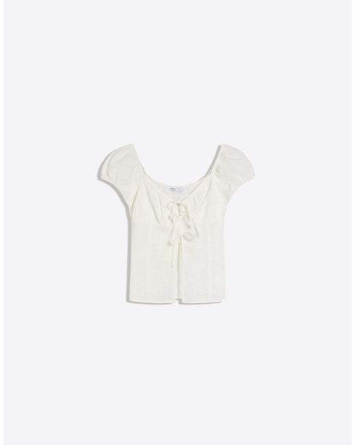 Bershka Brown Rustic Blouse With Ties