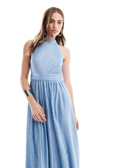 Vestido Largo Azul Alaska Con Cuello Halter De Y.A.S de color Blue