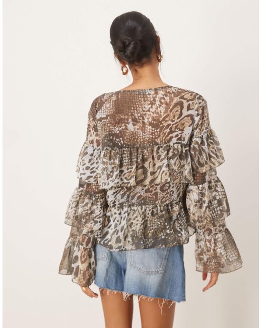 ASOS Multicolor Chiffon Boho Ruffle Blouse