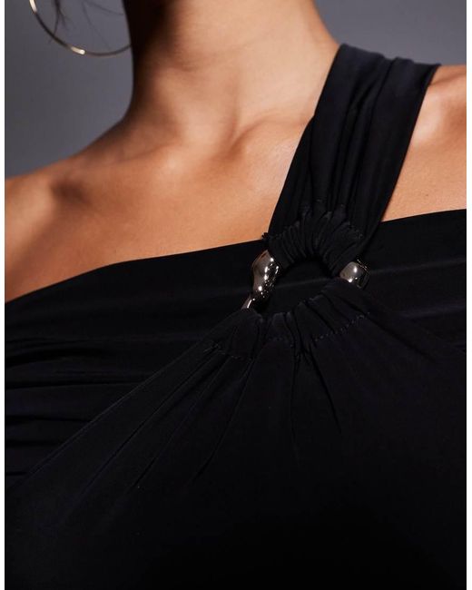 Kaiia Blue Exclusive Double Layered Slinky Asymmetric One Shoulder Gold Hardware Detail Top Co-ord