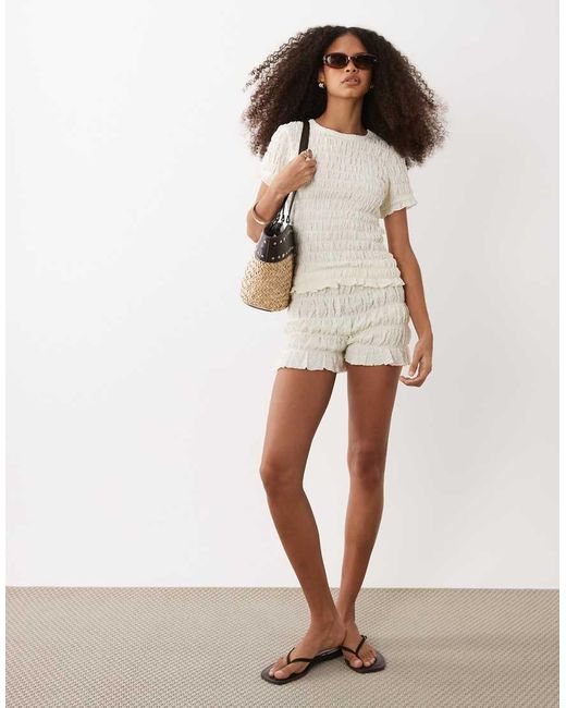 Brave Soul White Ruched Mini Shorts With Ruffle Detail