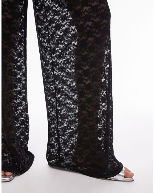 Pantalon droit en dentelle TOPSHOP en coloris Black