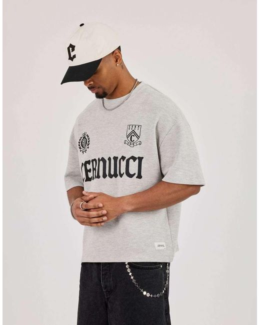CERNUCCI White Boxy Waffle Print T-Shirt for men