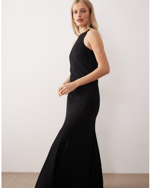 ASOS Black Linen Blend Racer Neck Maxi Sundress With Godets