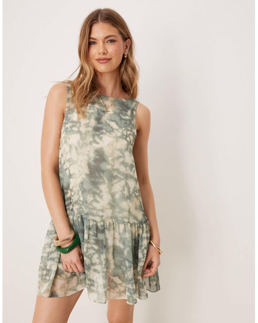Robe courte à taille basse en mousseline avec imprimé abstrait - vert ASOS en coloris Multicolor