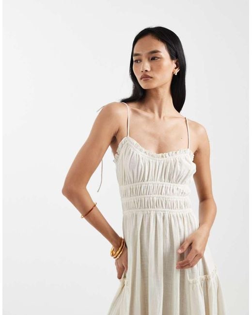 ASOS White Faith Beach Shirred Maxi Sundress
