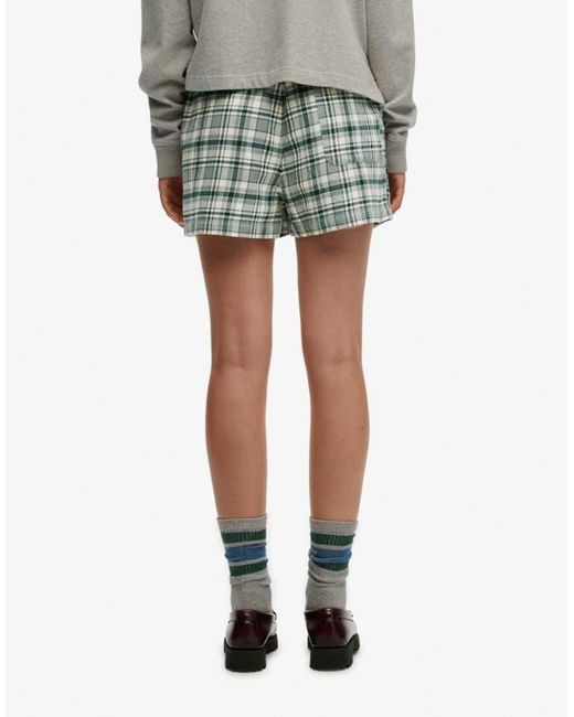 Superdry Green Cotton Check Elastic Shorts