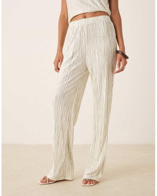 Vila Natural High Waist Plisse Wide Leg Trouser Co-ord
