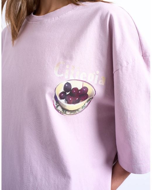 T-shirt oversize avec imprimé ciliegia dans le dos TOPSHOP en coloris White