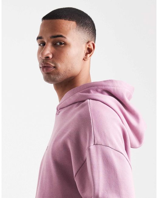 HUGO Pink Nazardo Tonal Central And Back Logo Loose Fit Hoodie for men