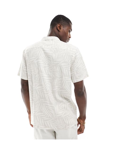 Chemise à manches courtes en lin mélangé à motif palmier - taupe New Look pour homme en coloris White