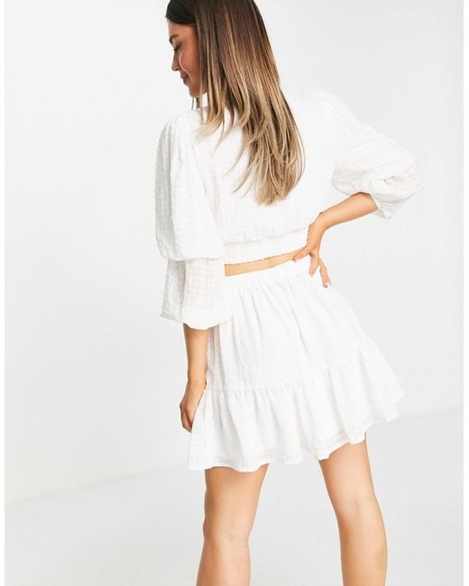 Forever New White Button Up Tiered Broderie Mini Skirt Co-ord