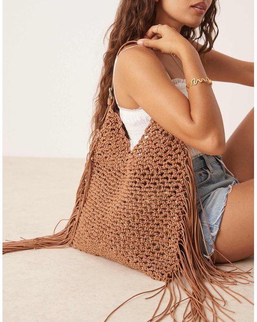 ASOS Brown Premium Hand Woven Macrame Tote