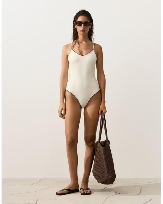 Oysho White Contrast Stitch Swimsuit